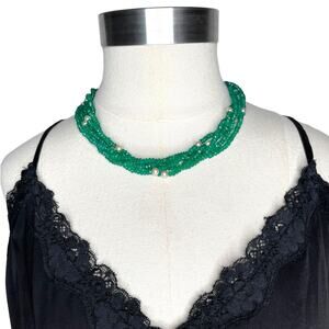 Green Crystal and Pearl Multi Layer Beaded Collar Necklace Fashion Jewelry
